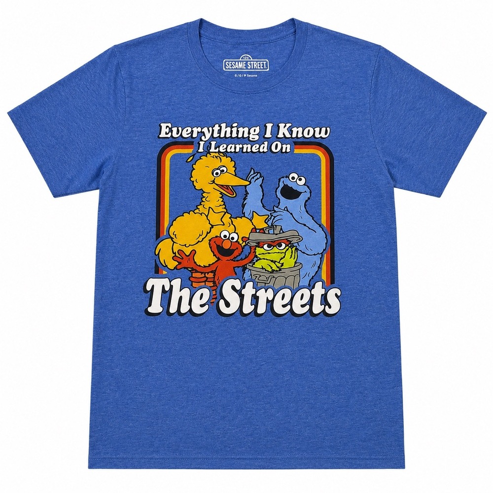 Sesame Street Everything I Know I Learned On The Streets Graphic T-Shirt Blue S